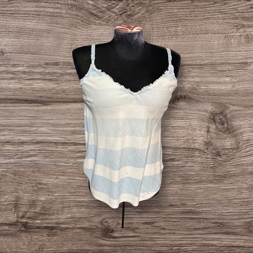Bella Dahl Frayed Edge Tank Top Camisole Blue White Stripe Distressed Size XS